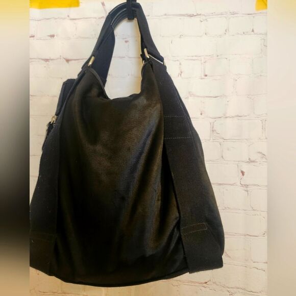 Vintage Pristine 1990s Juicy Couture Large Black Leather/Nylon Tote Bag w/Charm - Picture 6 of 8